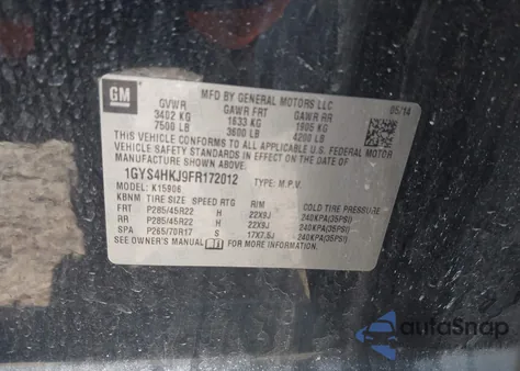 2015 Cadillac Escalade Esv Luxury z USA, uszkodzony, nr VIN 1GYS4HKJ9FR172012